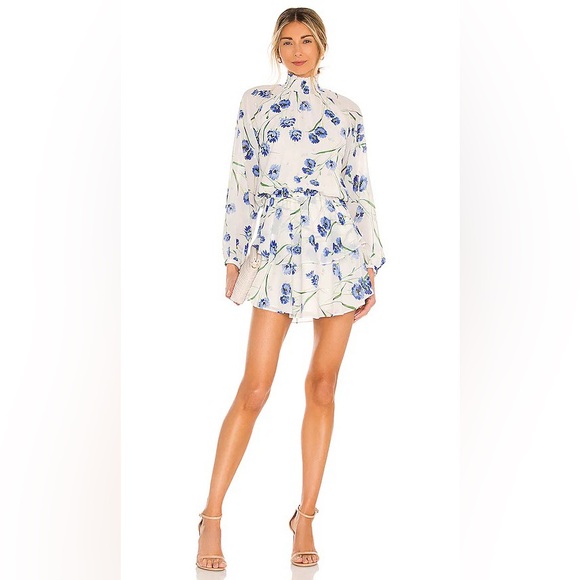 Yumi Kim Class Act Long Sleeve Floral Mock Neck Ruffle Mini Dress size XS NEW - Picture 1 of 6